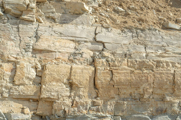 Silurian limestone cut of a rock at a quarry.