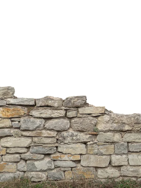 Antico Vecchio Muro Mattoni Pietra Isolato Bianco — Foto Stock