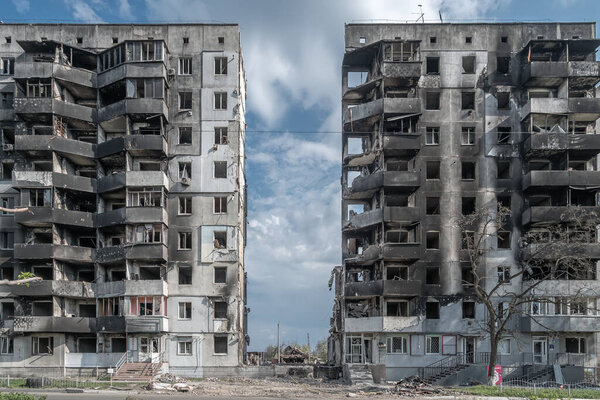 An residential building bombed by the Russian army. Borodyanka, Kyiv oblast, Ukraine. - may, 2022.