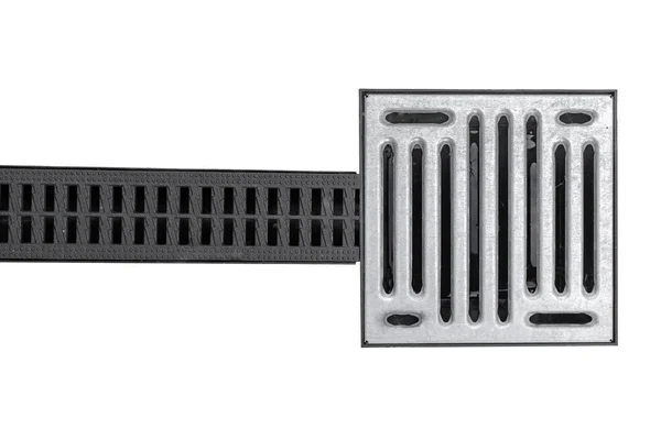 Iron Drainage Grate Cover Black Plastic Yard Ground Gutter Isolated — Stok fotoğraf