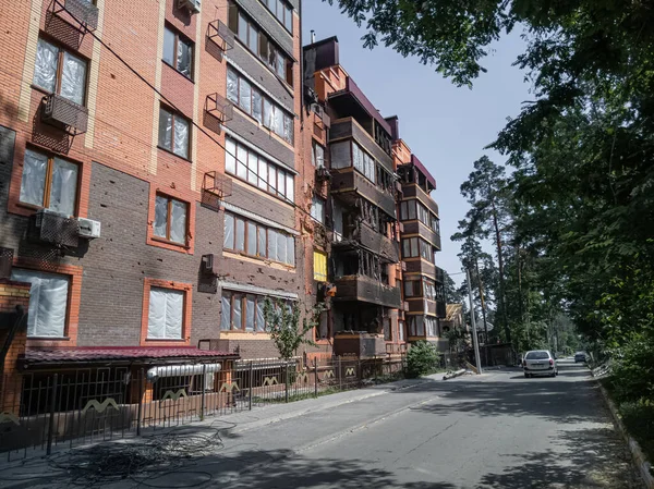 Burnt Out Residential Building Russian Attack Kyiv Irpin June 2022 — Stock Photo, Image
