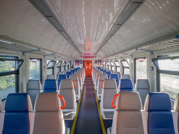 Empty Salon Modern Comfortable Urban Train Empty Seats Empty Interior — Stockfoto