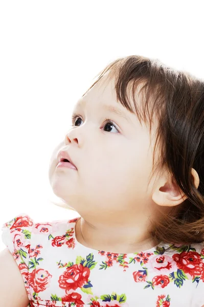 Girl looks up — Stock Photo, Image