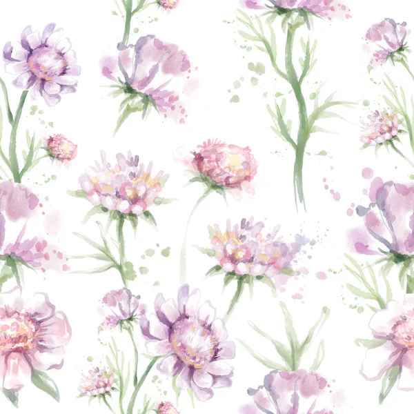 Aquarell Rosa Blumen Stilisierung Illustration Isoliert Nahtlose Muster — Stockfoto