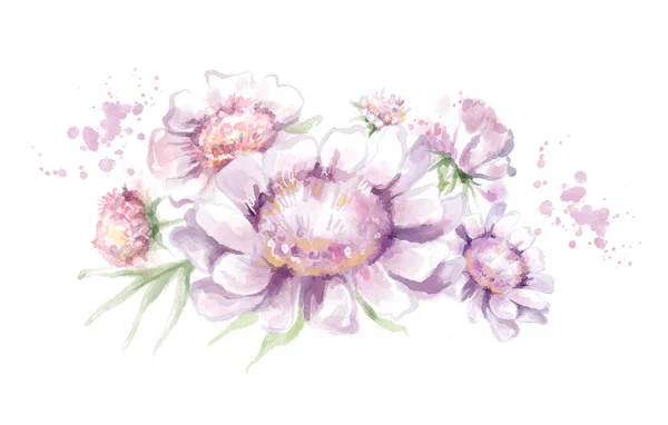 Stilizzazione Fiori Rosa Acquerello Illustrazione Biglietto Visita Cartolina Copia Dello — Foto Stock