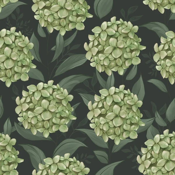 Green Hydrangea Handdraw Illustration Seamless Pattern 로열티 프리 스톡 이미지
