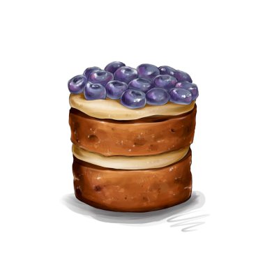 Mini yaban mersinli pasta, tatlı pastalar, dijital çizimler, beyaz üzerine Raster illüstrasyonu.