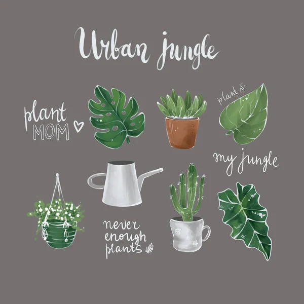 Set Botanical Illustrations Stickers Urban Jungle Digital Sketch Iillustration — стокове фото