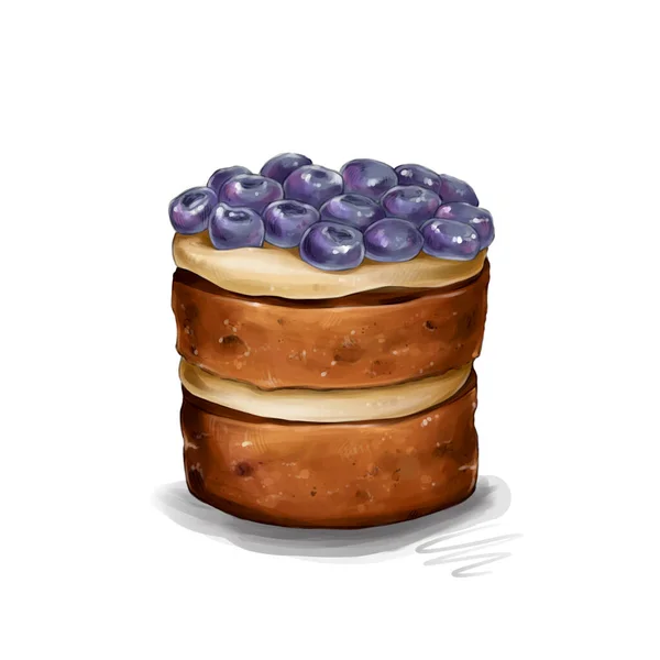 Mini Áfonyás Torta Édes Sütemények Digitális Vázlat Raszter Illusztráció Fehér — Stock Fotó