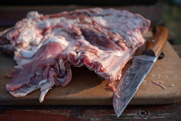 Carne Rossa Cruda Piatto Carne Una Cena Abbondante Proteine Nella — Foto Stock