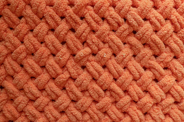 Plush Plaid Soft Yarn Knitting Cozy Knitted Background Knit Hand — Stock Photo, Image