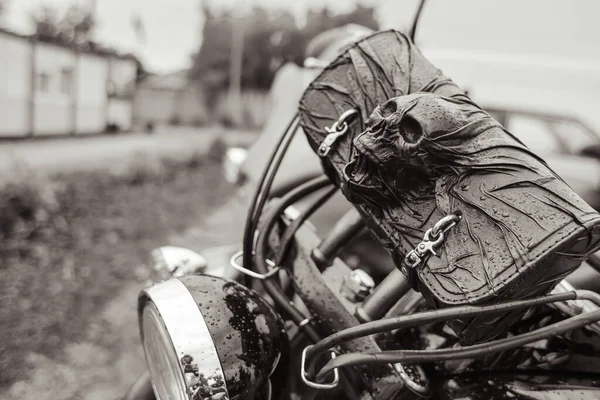 Biker Leather Bag Accessory Skull Front Trunk Motorcycle Symbol Death —  Fotos de Stock