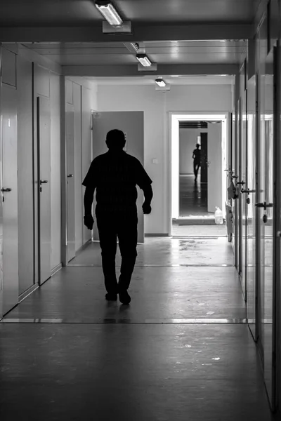 Silhouette Corridor Closed Door Social Housing Life Refugees Vulnerable Population — 스톡 사진