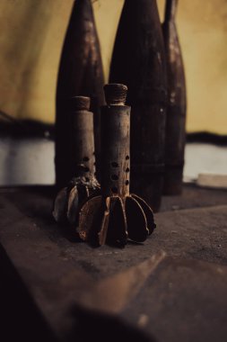 Rusty remnants of a military projectile. 