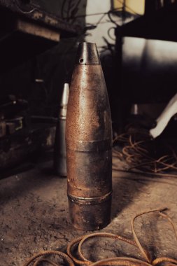 Rusty remnants of a military projectile. 