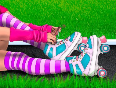 Paten temalı dijital moda illüstrasyonu