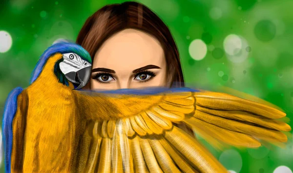 Parrot Themed Fashion Illustration — Stock Photo, Image