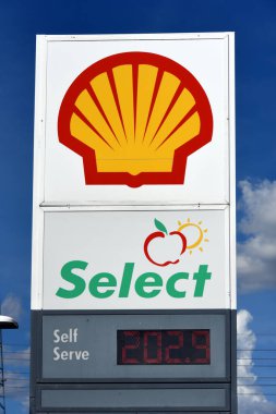 Ottawa, Canada - May 14, 2022: The price of gas rose over 2.00 for the first time ever in most Ontario municipalities, as seen at the Shell station on Carling Avenue.  The price is expected to rise even more due to the war in Ukraine.