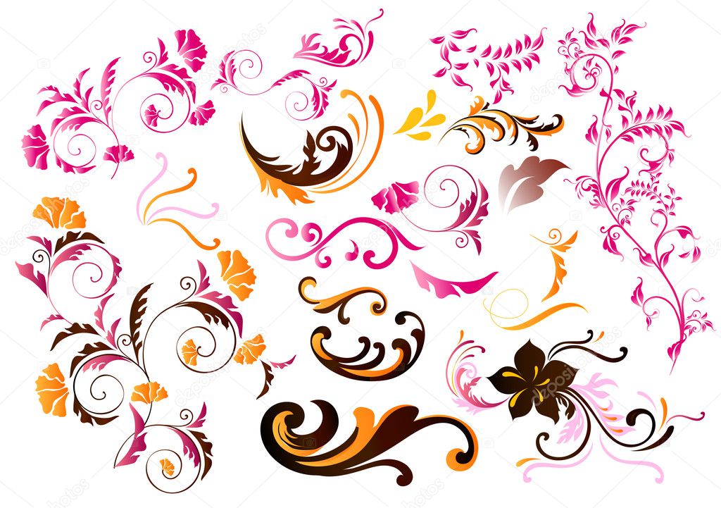 Collection of color calligraphic vector elements