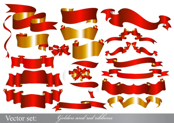 Ensemble de rubans dorés et rouges — Image vectorielle