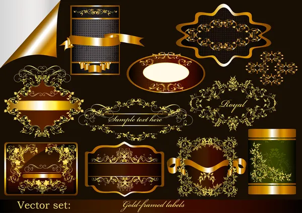 Etiquetas de lujo con marco de oro — Vector de stock