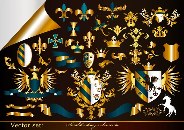 Samling guldinramad heraldiska element — Stock vektor