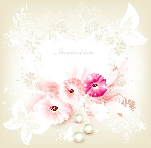 花とかわいい招待状結婚式のカード — ストックベクタ