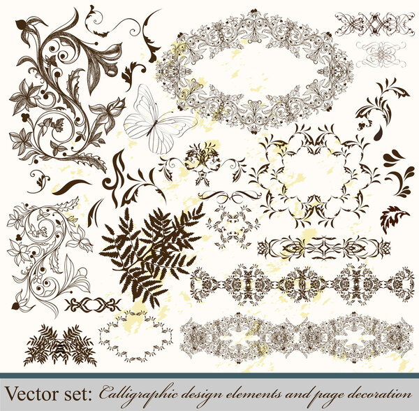Collection of calligraphic design elements and page decoration