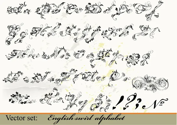 Elementos de diseño caligráfico y decoración de página con English A — Archivo Imágenes Vectoriales