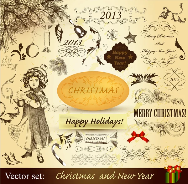 Éléments de design vintage Noël — Image vectorielle