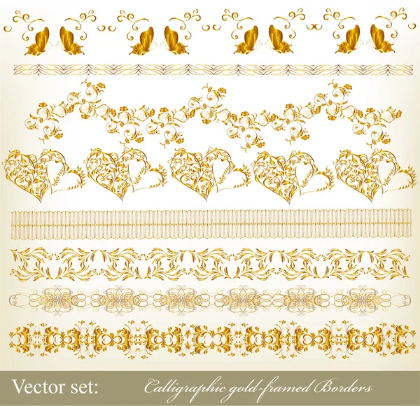 Calligraphic gold-framed borders — Stock Vector