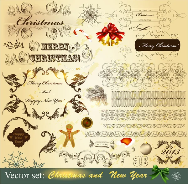 Collection d'éléments calligraphiques vintage de Noël — Image vectorielle