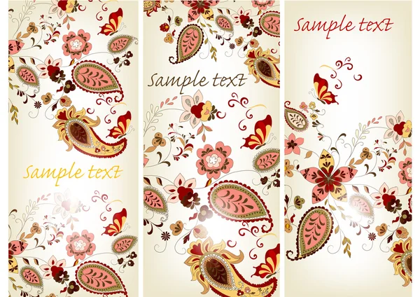 Brochure set with hand drawn vintage floral ornament — Stock Vector