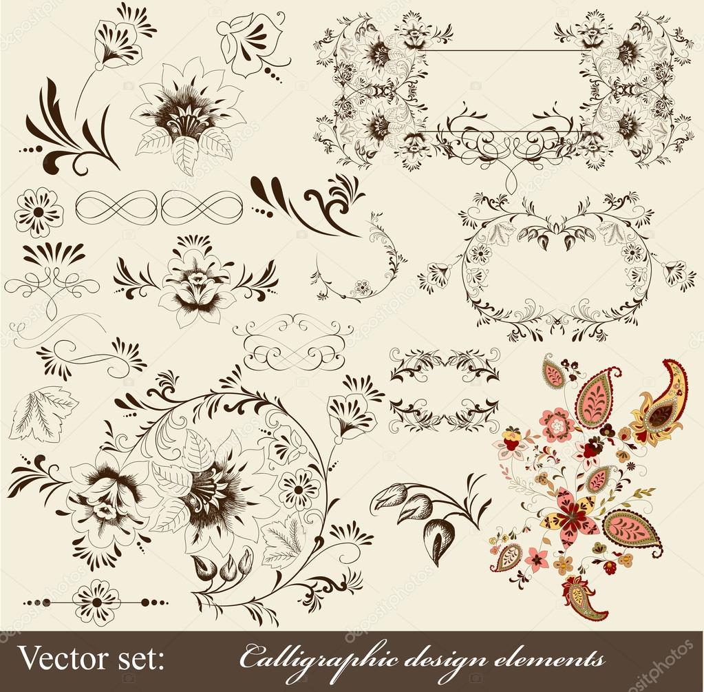 Calligraphic decorative elements in vintage style