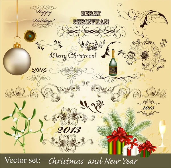 Calligraphic Christmas design elements and page decorations — Stock Vector