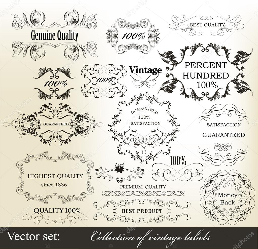 Collection of vintage calligraphic ornate labels
