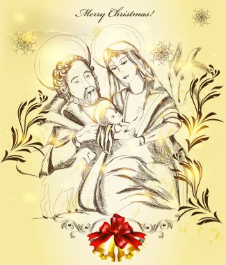 Kutsal Aile ile Noel tebrik kartı