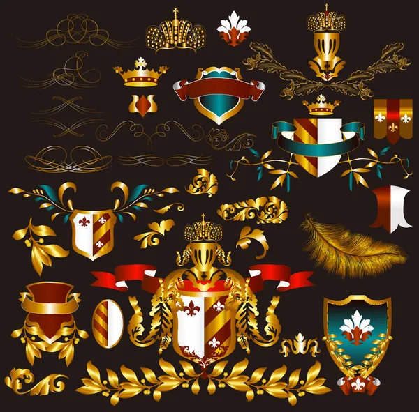 Samling guldinramad heraldiska element — Stock vektor