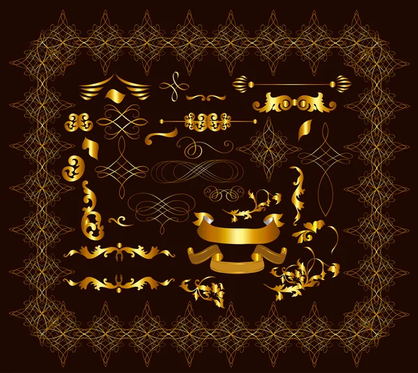 Elementos decorativos caligráficos enmarcados en oro para un diseño de lujo — Archivo Imágenes Vectoriales