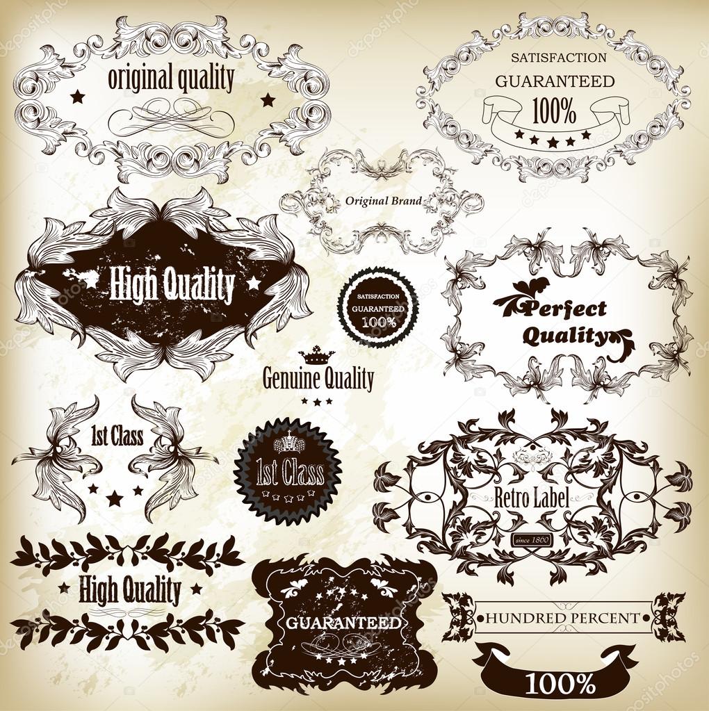 Collection of vector calligraphic labels best, original and prem