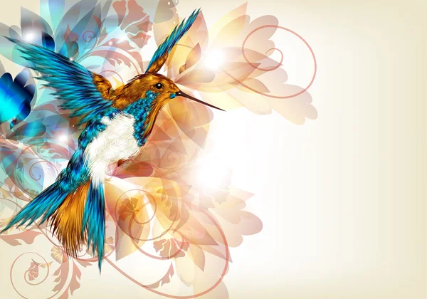 Conception vectorielle colorée avec colibri réaliste et floral o Vecteur En Vente