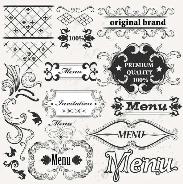 Éléments décoratifs calligraphiques pour la conception de menu — Image vectorielle