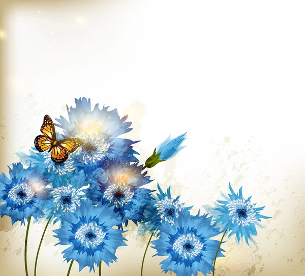 Achtergrond met schattige blauwe realistische korenbloemen — Stockvector