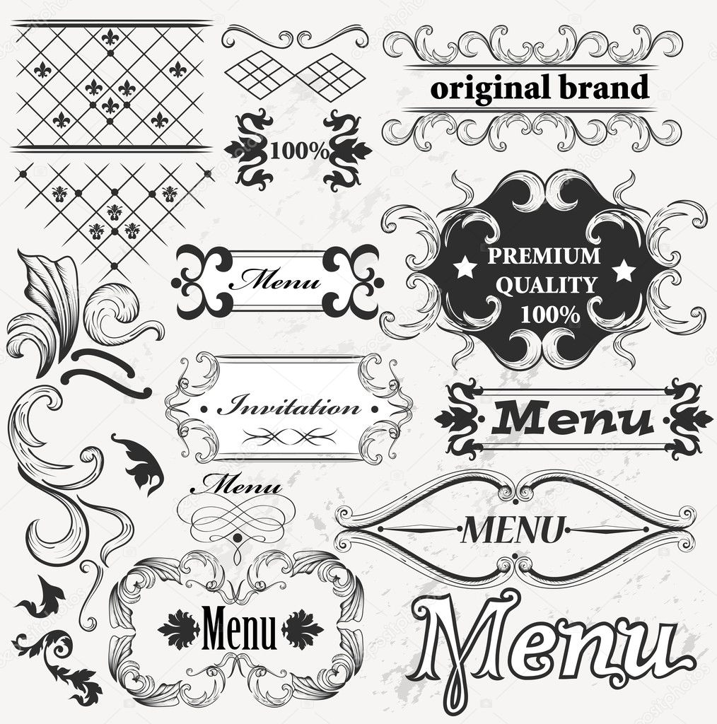 Calligraphic decorative elements for menu design