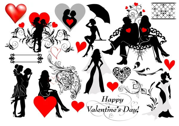 Juego de siluetas de pareja para el diseño de San Valentín — Archivo Imágenes Vectoriales