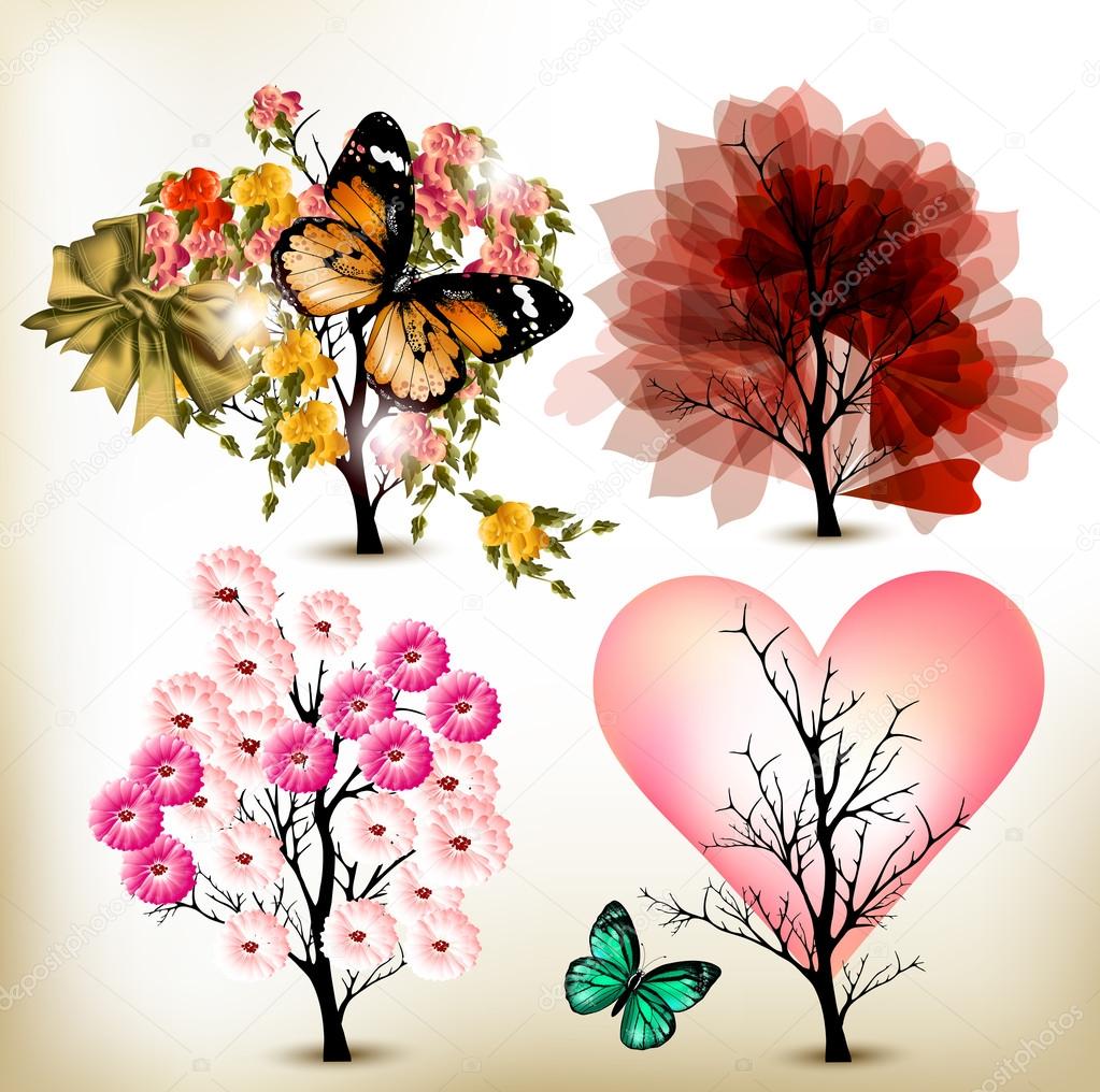 Collection of decorative valentine tree for design