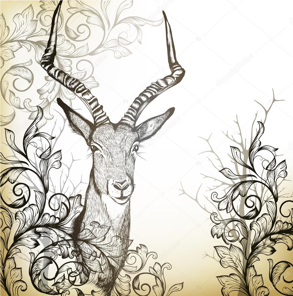 Vintage background with hand drawn antelope