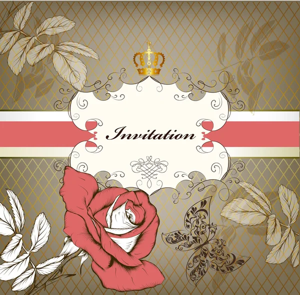 Élégante carte d'invitation vintage élégante avec rose — Image vectorielle