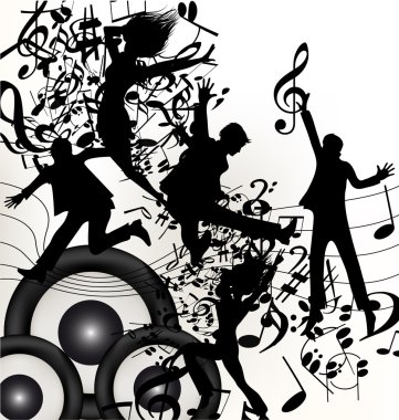 kavramsal müzik arka plan atlama siluetleri ve notlar ile