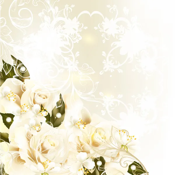 Beau fond design avec des roses pastel, poires, orna tourbillon — Image vectorielle